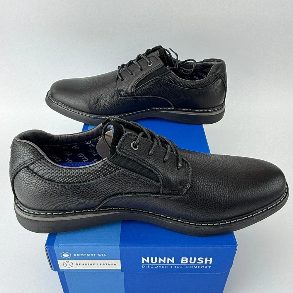 Nunn Bush Bayridge PT OX Leather Plain Toe Oxford Shoes Mens 9.5 M Black NIB